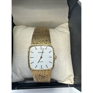 Vintage Bulova P2 Slim Swiss Quartz Luxury Watch Gold Tone